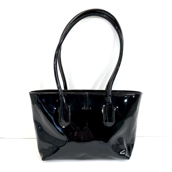 FURLA Black Patent Leather Shoulder Handbag - Picture 1 of 8